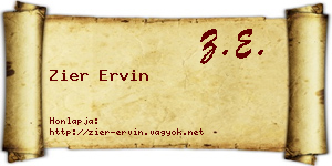 Zier Ervin névjegykártya